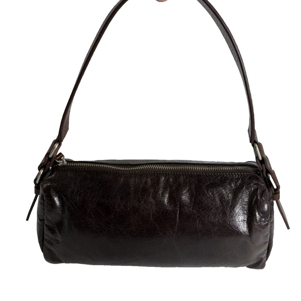 Sundance Belted Baguette Women's Leather Bag Dark Espresso Brown Purse - Picture 2 of 10
